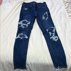 American Eagle Outfitters Dark Blue Distressed Skinny Jeans
